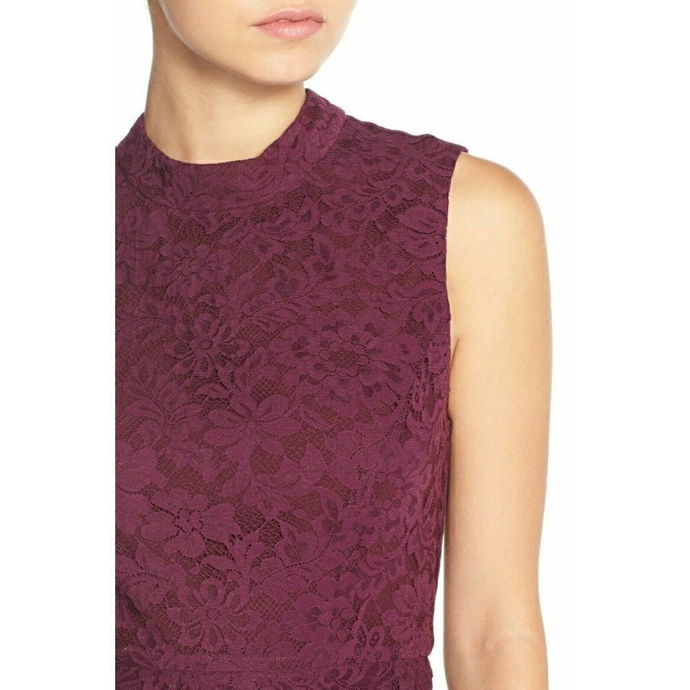 Charles Henry Burgundy Mock Neck Lace Dress XS Sleeveless Lined - Picture 5 of 11
